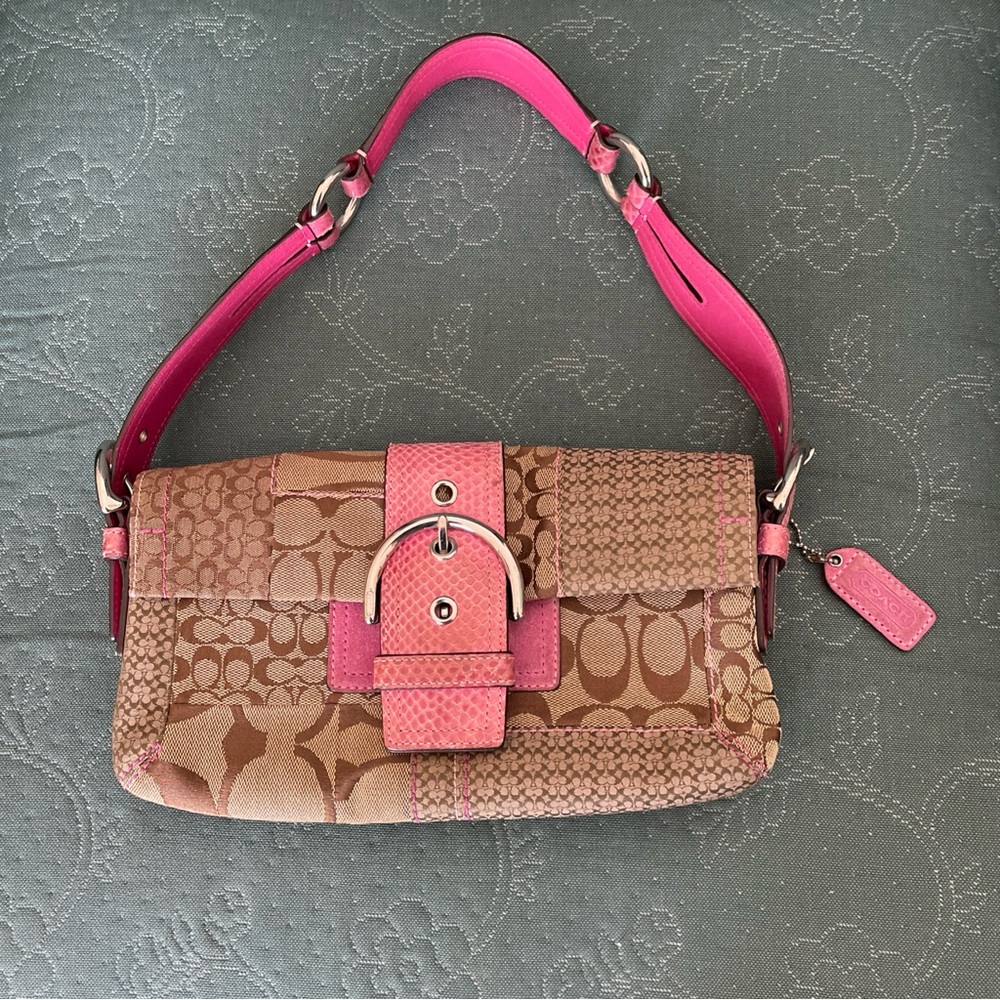 Coach Vintage Y2K SoHo Hobo Patchwork Signature Pink Snakeskin Python Bag #3689